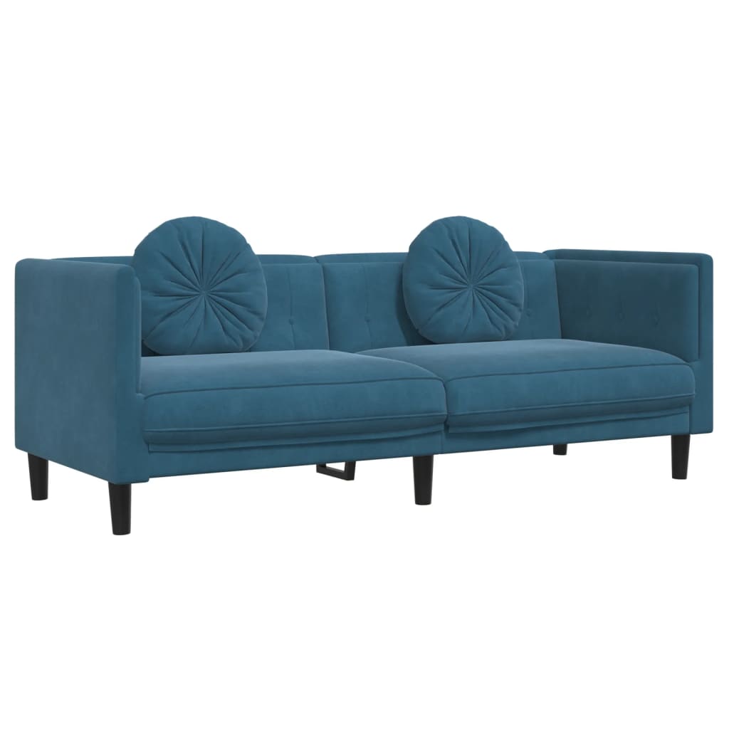 Set Di Divani 3 Pz Con Cuscini Blu In Velluto - Image 6
