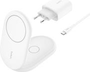 Belkin Boostcharge 2-IN-1 - Kabelloses Ladegerät - Magnetisch, Faltbar, Mit Qi2 + AC-Netzteil - 15 Watt - Fast Charge - Weiß - Für Apple Iphone 12, 1