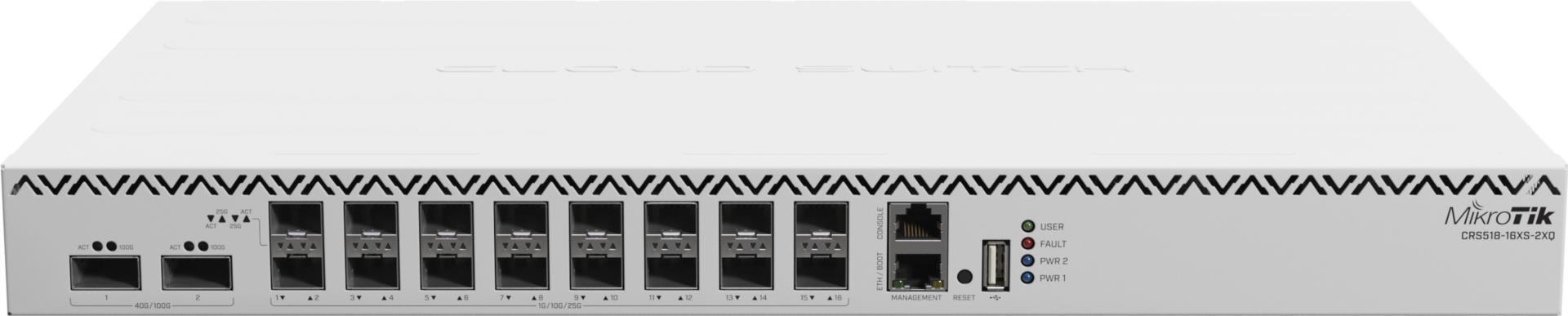 Mikrotik Crs518-16xS-2xQ-Rm - Switch - L3 - 16 X 25 Gigabit Sfp28 + 2 X 100 Gigabit Qsfp28 - Desktop, An Rack Montierbar (crs518-16xS-2xQ-Rm)