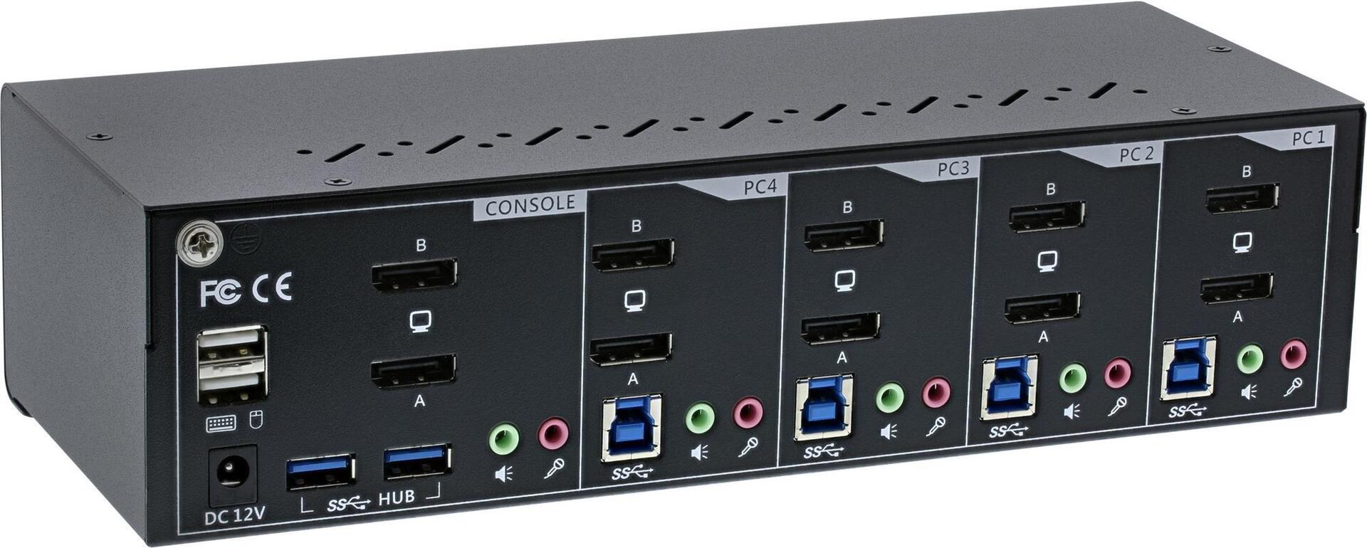 Inline Kvm Desktop Switch - 4-Fach - DuaL-Monitor Dp 1.2 - 4k - Usb 3.0 - Audio (63654i)