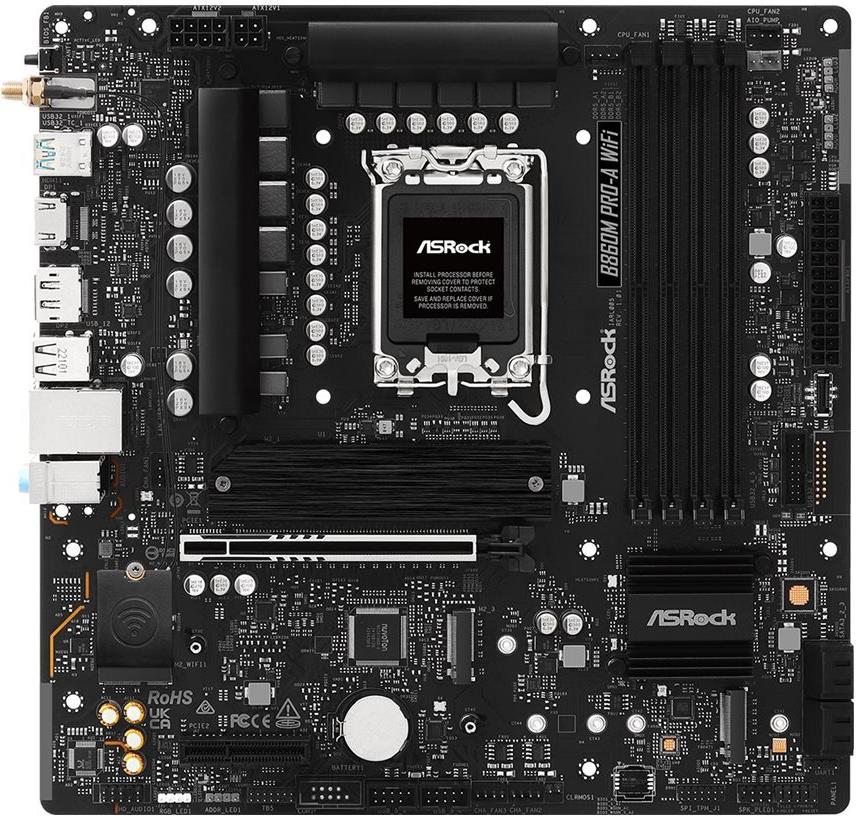 Asrock B860m PrO-A Wifi - Motherboard - Micro Atx - Lga1851-Sockel - B860 Chipsatz - UsB-C 3.2 Gen 2x2, UsB-C 3.2 Gen 1, Usb 3.2 Gen 1 - 2.5 Gigabit