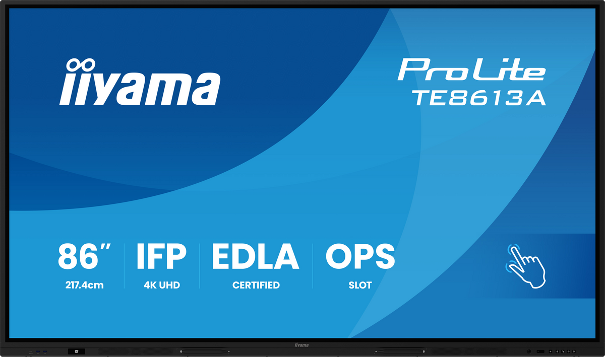 Iiyama Prolite Te8613A-B1ag , PuretoucH-Ir, 4k, UsB-C, Rs232, Usb, Schwarz Touchmonitor, Bildschirmdiagonale: 217 Cm (86''), PuretoucH-Ir, Auflösung: