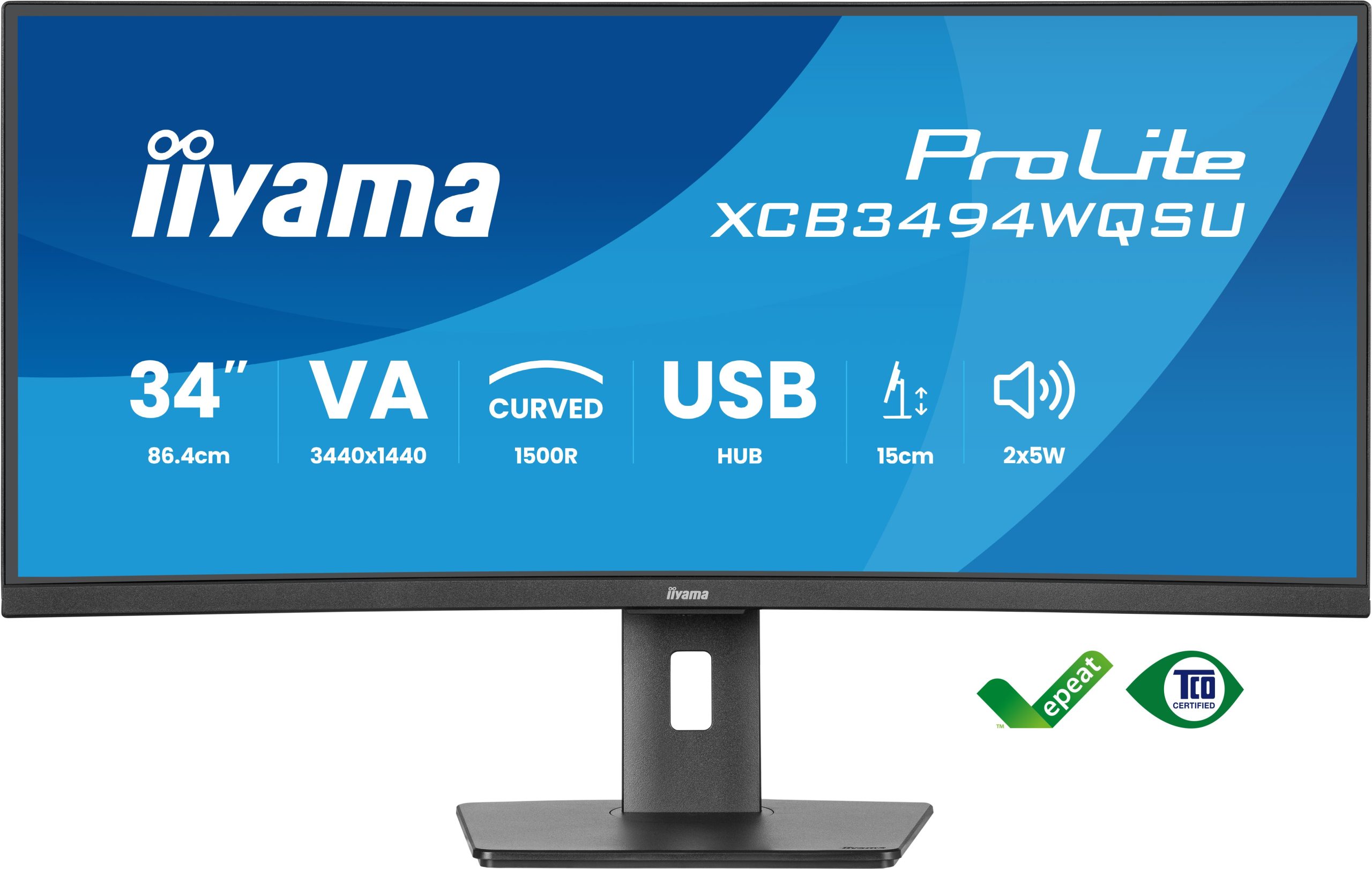Iiyama Prolite Xcb3494wqsU-B1 - LeD-Monitor - Gebogen - 86.4 Cm (34") [energieklasse F] (xcb3494wqsU-B1)