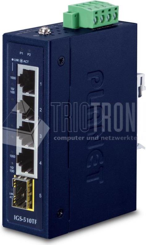 Planet IgS-510tf - Switch - Unmanaged - 4 X 10/100/1000 + 1 X 1000basE-X Sfp - An DiN-Schiene Montierbar, Wandmontierbar - Ac 24 V / Dc 9 - 48 V (igs