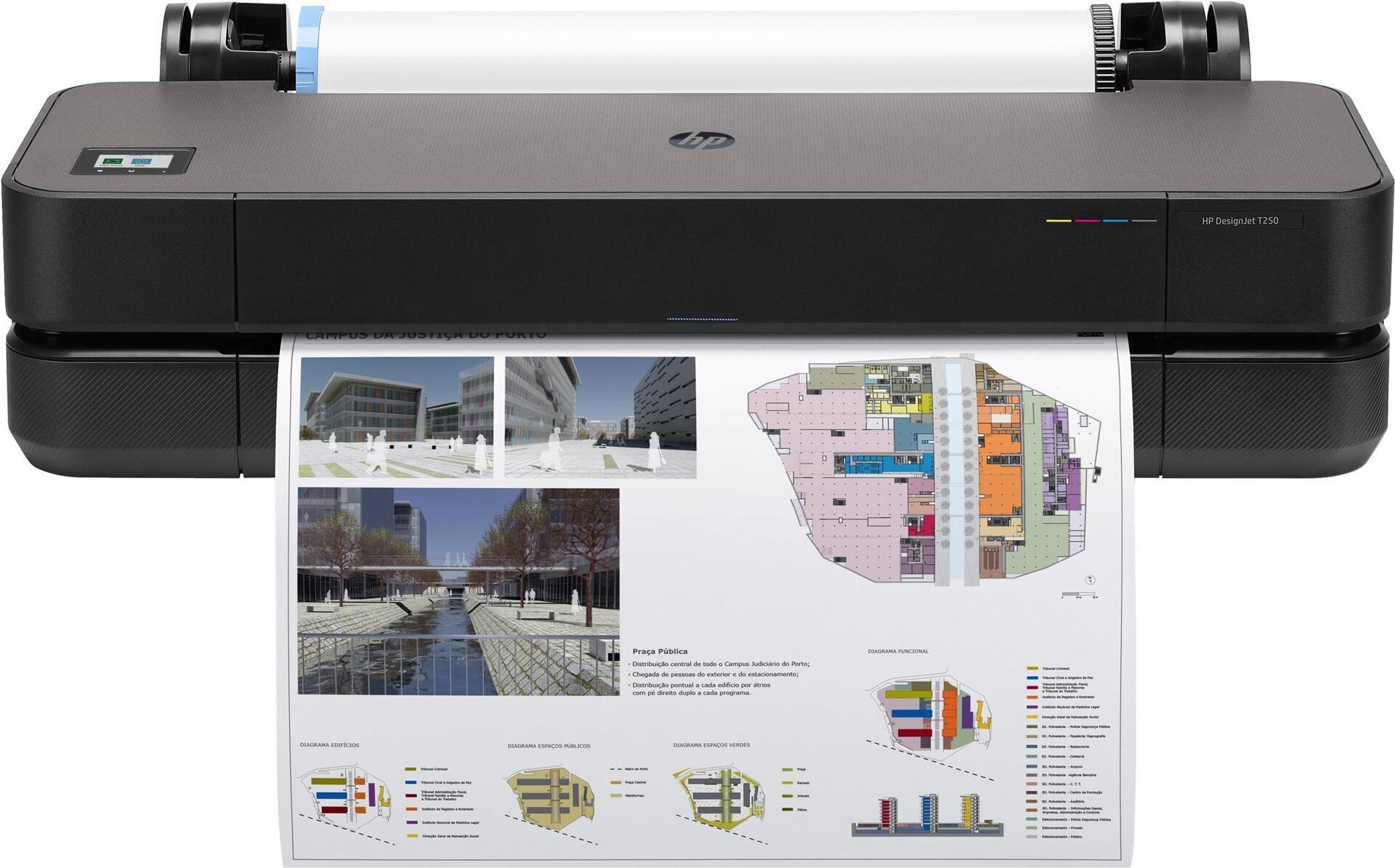 Hp Designjet T250 - 610 Mm (24") Großformatdrucker - Farbe - Tintenstrahl - A1, Ansi D - 2400 X 1200 Dpi - Usb 2,0, Lan, WI-Fi (5hb06d#b19)