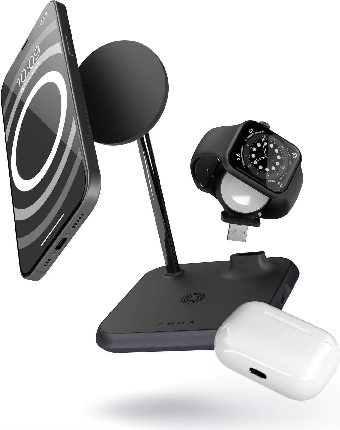 Zens Aluminium Series 4 In 1 Magnetic Wireless Charger + Watch § 1x 7,5w § Qi § Schwarz § Zedc20b/00 (zedc20b/00)