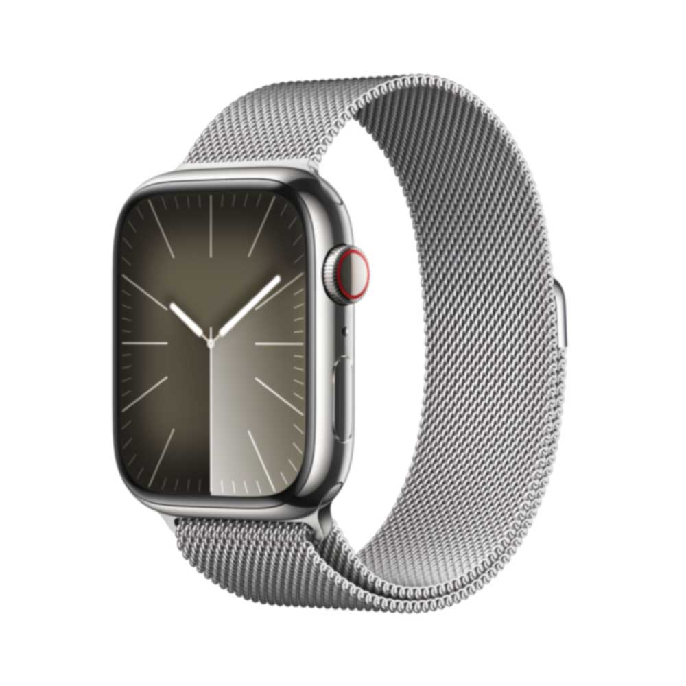 Apple Watch Series 9 Gps + Cellular 45mm Silver Stainless Steel Case With Silver Milanese Loop (mrmq3qf/a)
