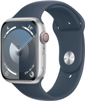 Apple Watch Series 9 Gps + Cellular 45mm Silver Aluminium Case With Storm Blue Sport Band - M/l (mrmh3qf/a)