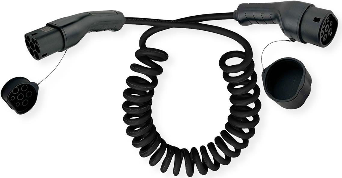 Roline E-Auto Ladekabel Typ2, 1-Phasig, 250vac (1p+n+e), 32 A, 7,4 Kw, Spiralkabel, 3 M (19.08.0033)