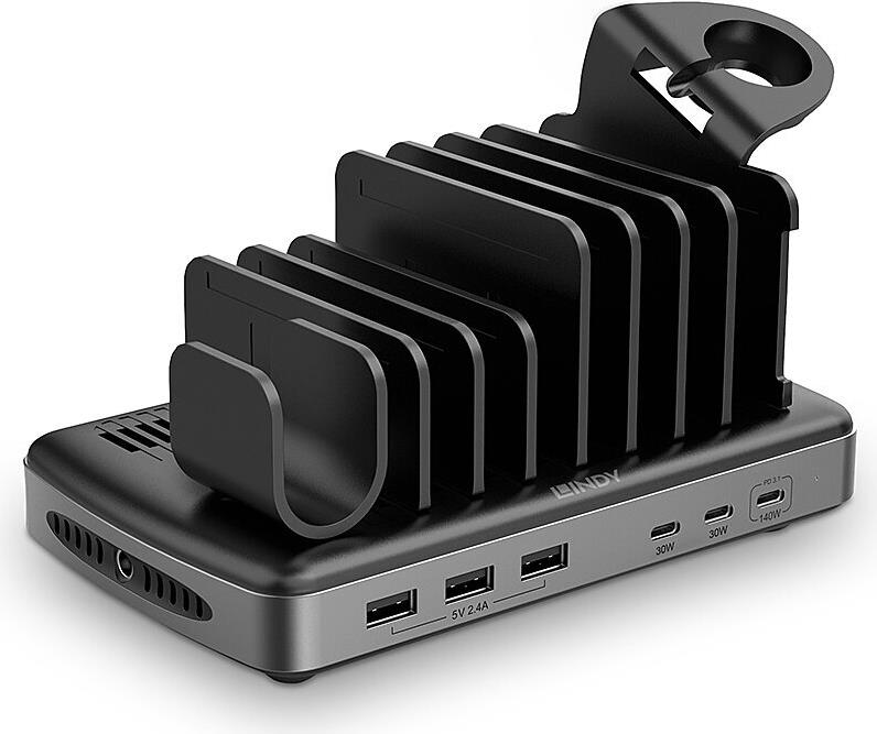 Lindy - Ladestation - 160 Watt - Pd 2,0, Pd 3,0, Qc 3,0, Qc 4,0, Afc, Power Delivery 3,1, Usb Bc 1,2, Apple 2,4a, Pd/pps - 6 Ausgabeanschlussstellen