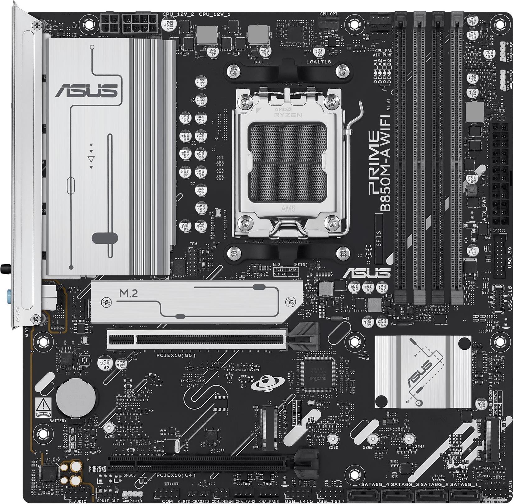 Asus Prime B850M-A Wifi - Motherboard - Micro Atx - Socket Am5 - Amd B850 Chipsatz - Usb 3.2 Gen 2, Usb 3.2 Gen 1, UsB-C 3.2 Gen 1 - WI-Fi 6e, Blueto