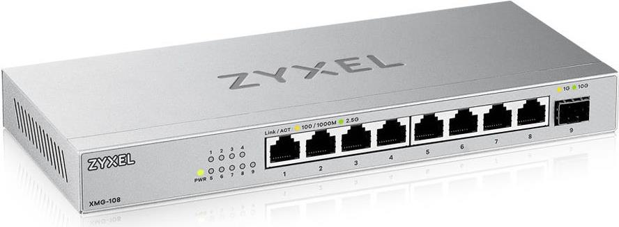 Zyxel XmG-100 Series XmG-108 - Switch - Nicht Verwaltet - Unmanaged - 8 X 100/1000/2,5g + 1 X Gigabit Sfp / 10 Gigabit Sfp+ - Desktop, Wandmontierbar