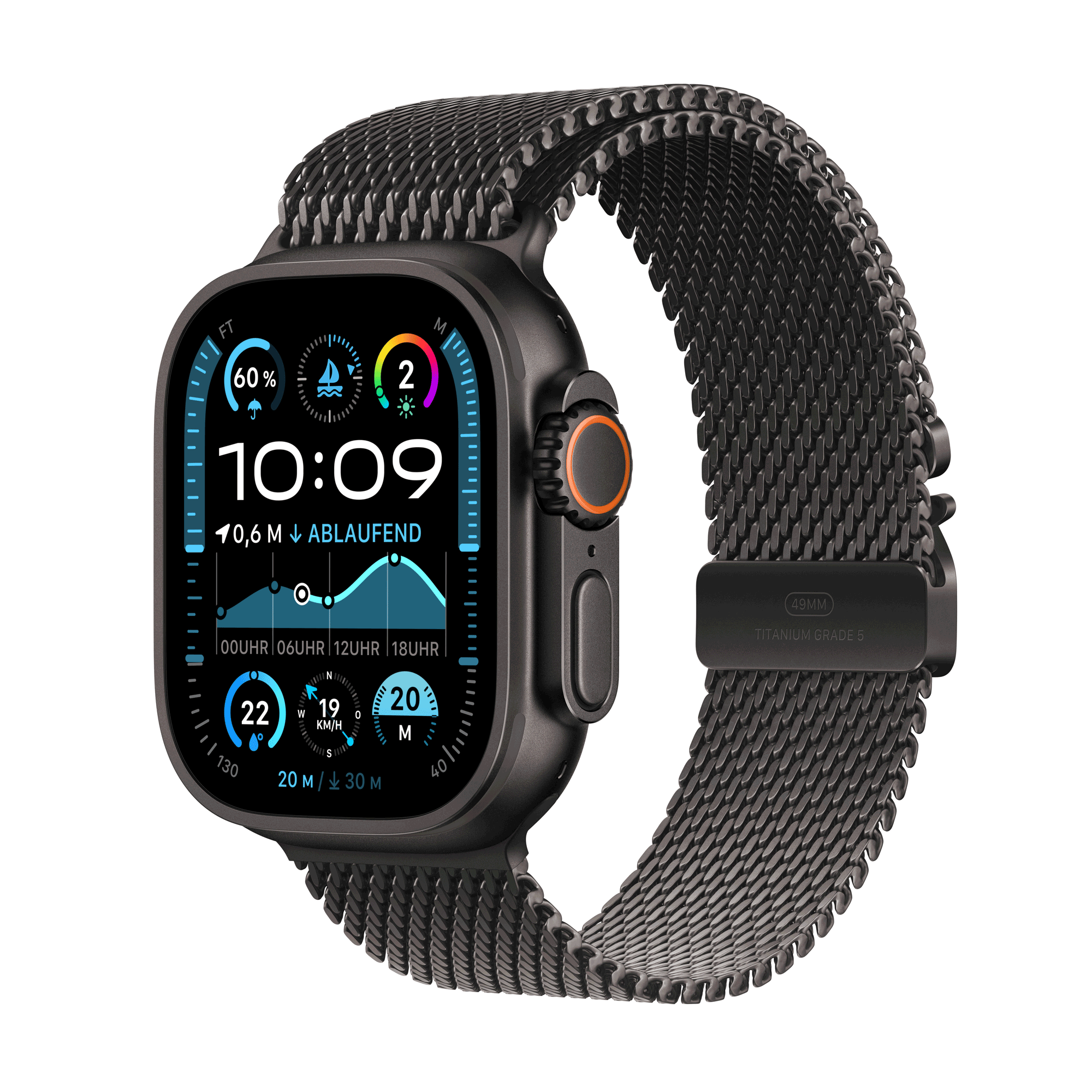 Apple Watch Ultra 2 Gps + Cellular 49mm Black Titanium Case Mit Black Titanium Milanese Band - M (mx5u3fd/a)