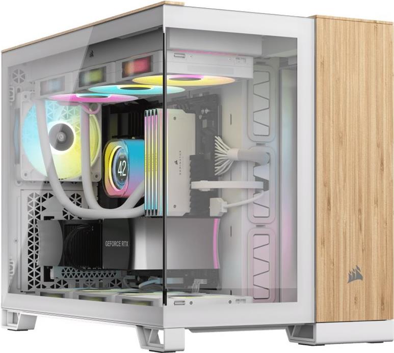 Corsair 2500x - Mid Tower - Micro Atx - Seitenteil Mit Fenster (gehärtetes Glas) - Keine Spannungsversorgung (atx) - Weiß, Bamboo Wood - Usb/audio (c