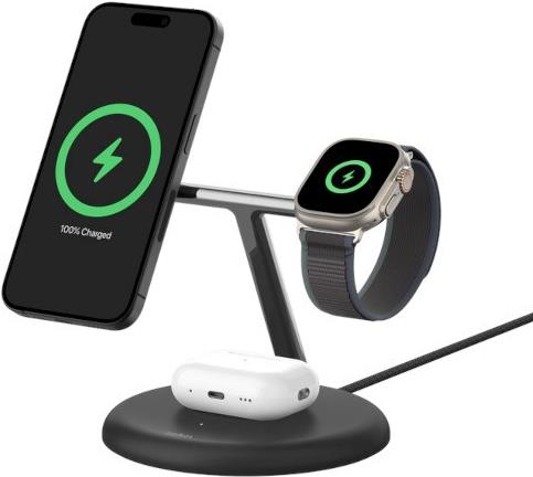 Belkin Boostcharge Pro 3-IN-1 - Kabelloses Ladegerät + AC-Netzteil - 15 Watt - Für Apple Iphone 12, 13, 14, 15, 15 Pro, 15 Pro Max (wiz009vfbK-V2)