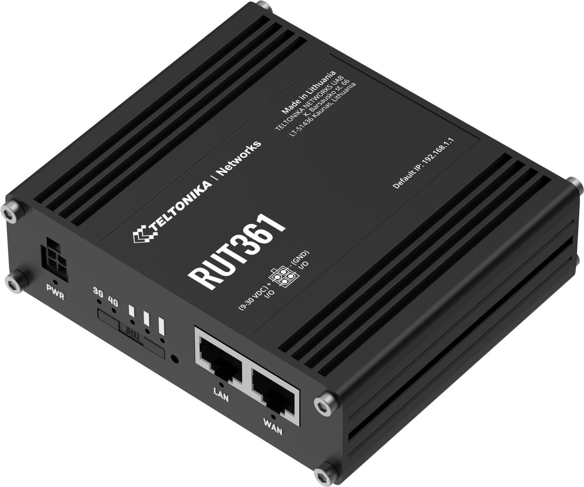 Teltonika Industrieller 4G-LtE-Router Rut361 Cat 6 Lte - Wifi 4 - 2x Rj45 100 Mbit/s - Ip30 - Router Für Mobilfunknetz - Schwarz - Aluminium - Lan -
