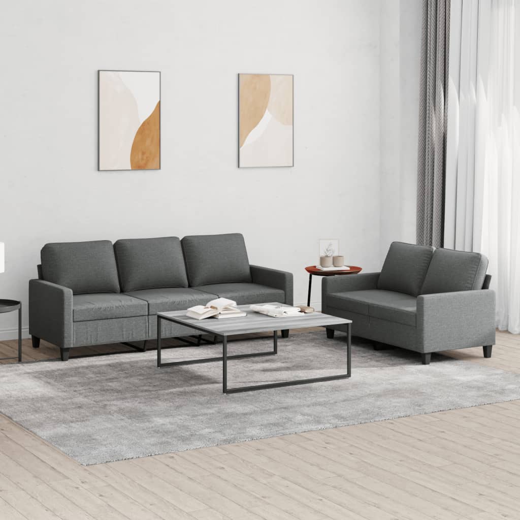Set Di Divani 2 Pz Con Cuscini Grigio Scuro In Tessuto