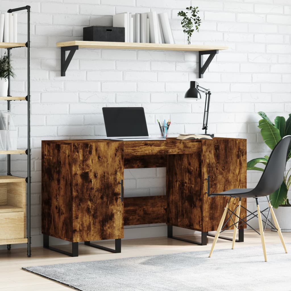 Scrivania Rovere Fumo 140x50x75 Cm In Legno Multistrato
