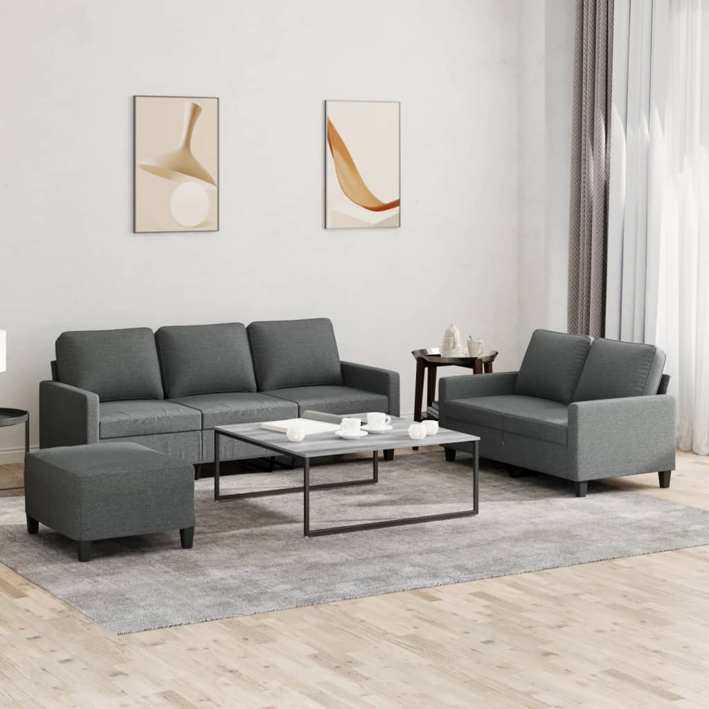 Set Di Divani 3 Pz Con Cuscini Grigio Scuro In Tessuto