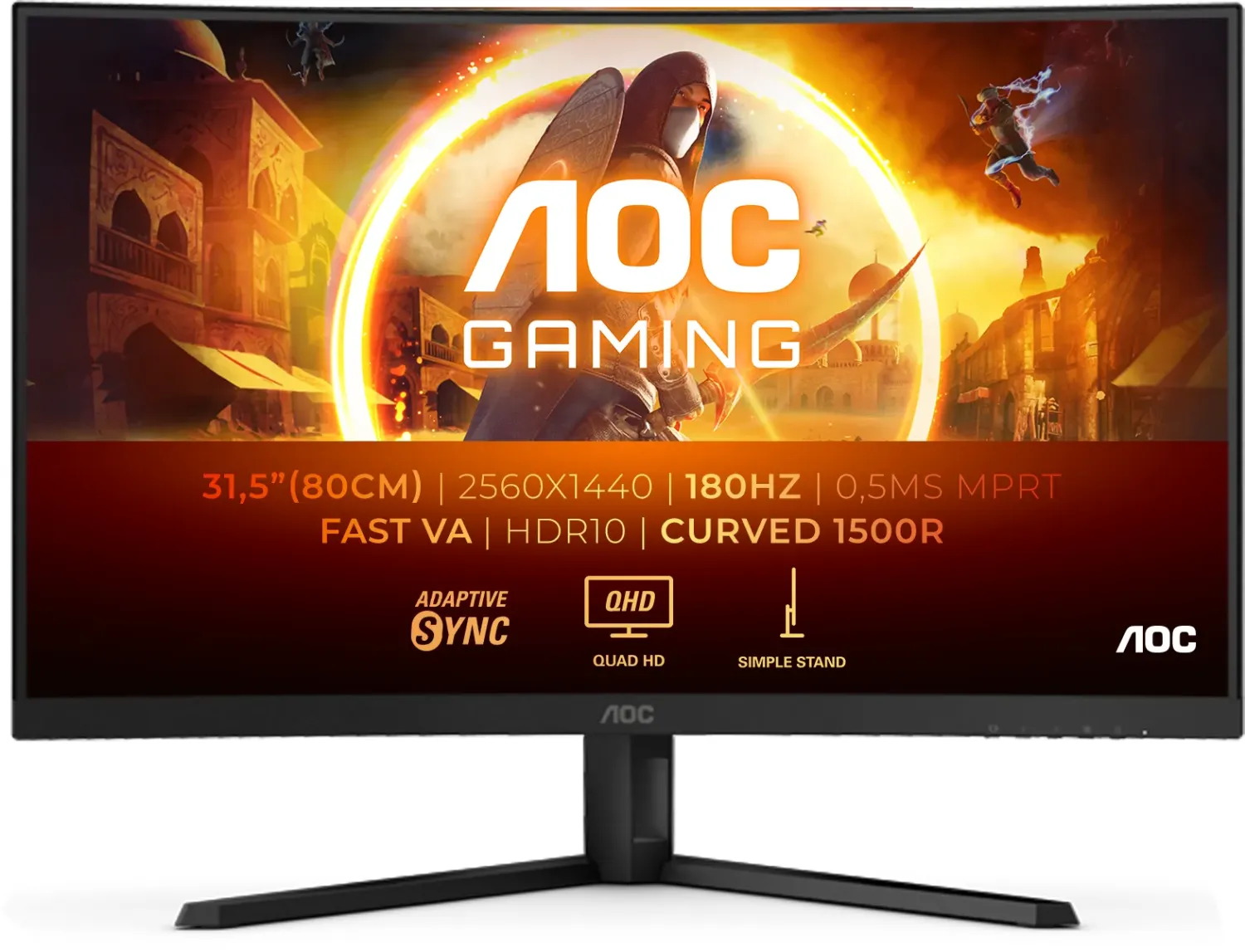 Aoc Gaming Cq32g4ve - 32 Zoll Qhd Curved Monitor, 180 Hertz, 0.5 Ms, Hdr10, Freesync Premium (2560x1440, Hdmi, Displayport) Schwarz/grau (cq32g4ve)