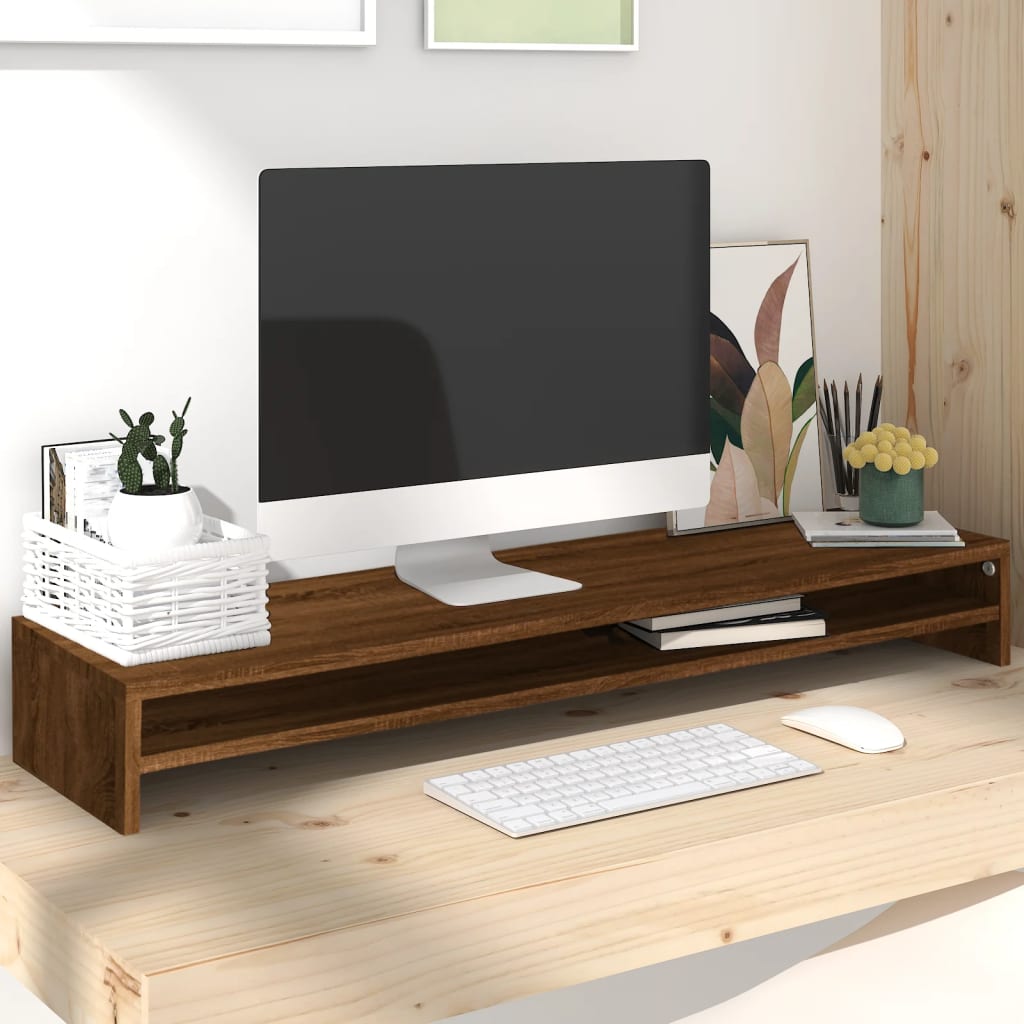 Supporto Monitor Rovere Marrone 100x24x13 Cm Legno Multistrato