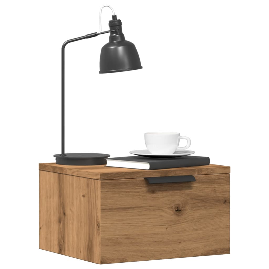 Comodino A Muro Rovere Artigianale 34x30x20 cm