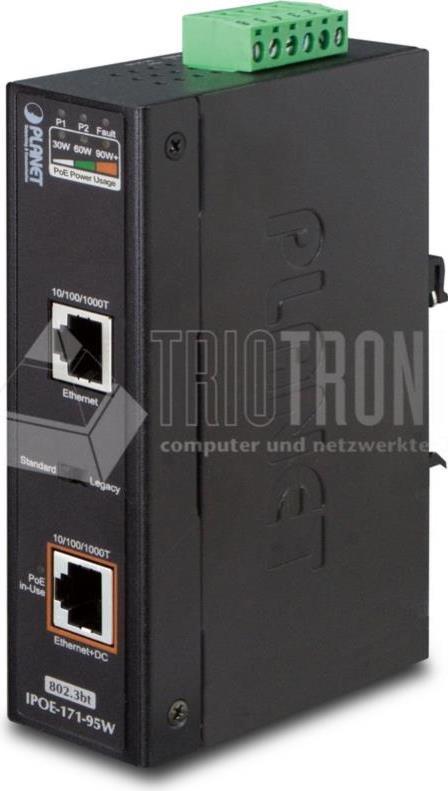Planet IpoE-171-95w - Ieee 802.3,ieee 802.3ab,ieee 802.3af,ieee 802.3at,ieee 802.3bt,ieee 802.3u - 10/100/1000basE-T(x) - Cat6 - Schwarz - Ip30 - Poe