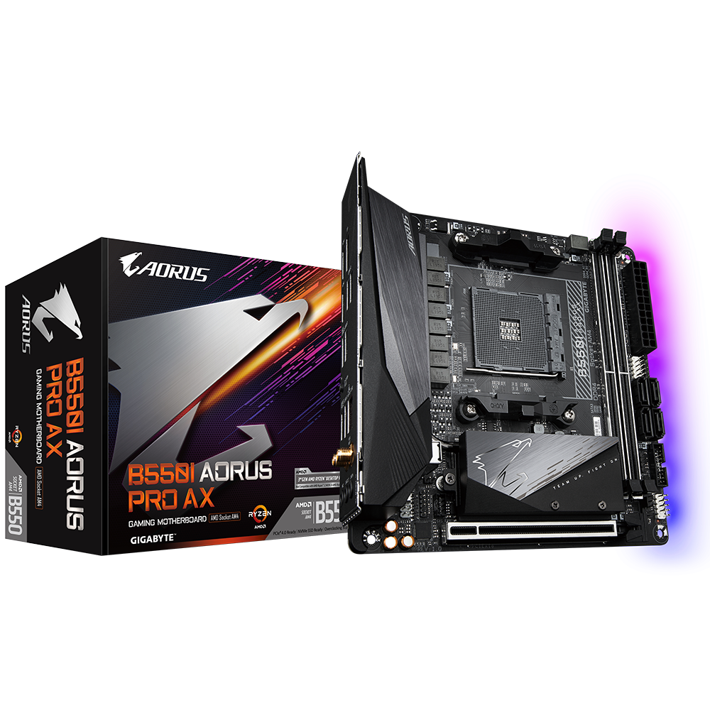 Gigabyte B550i Aorus Pro Ax - 1.0 - Motherboard - MinI-Itx - Socket Am4 - Amd B550 Chipsatz - UsB-C Gen2, Usb 3.2 Gen 1, Usb 3.2 Gen 2 - 2.5 Gigabit