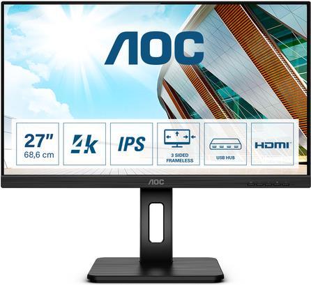 Aoc U27p2 - LeD-Monitor - 68.4 Cm (27") - 3840 X 2160 4k Uhd (2160p) - Ips - 350 Cd/m² - 1000:1 - 4 Ms - Hdmi, Displayport - Lautsprecher - Schwarz [