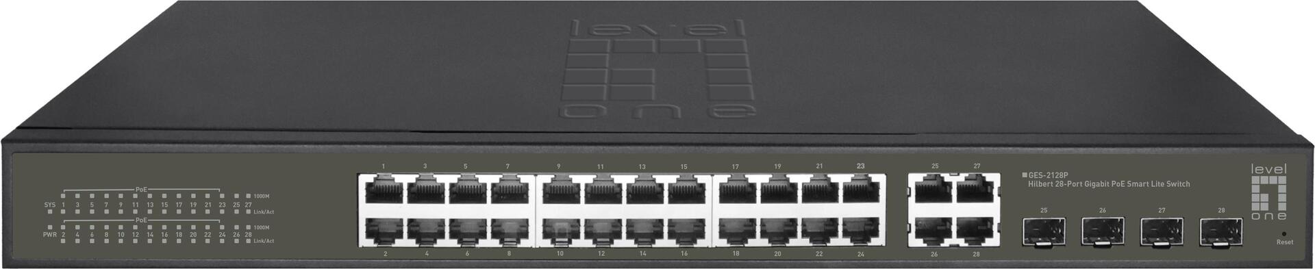 Levelone Hilbert 28-Port Gigabit Poe Smart Lite Switch - 24 Poe Ausgänge - 4 X Gigabit Sfp/rj45 Combo - 802.3at/af Poe - 380w PoE-Leistungsbudget (ge