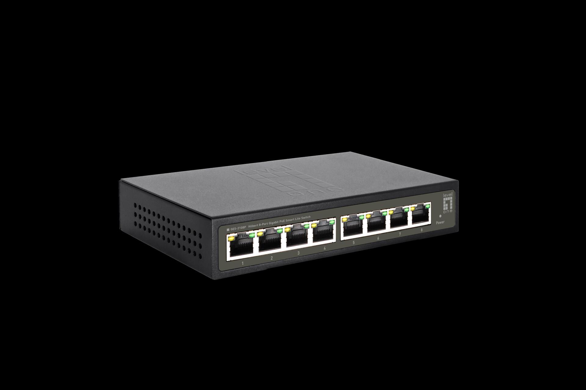 Levelone Hilbert 8-Port Gigabit Poe Smart Lite Switch - 802.3at/af Poe - 8 Poe Ausgänge - 112.8w PoE-Leistungsbudget (geS-2108p)