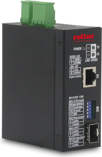 Roline Industrial Converter - Medienkonverter - 10basE-T, 100basE-Tx, 1000basE-T, 1000basE-X, 100basE-X - RJ-45 / Sfp (minI-Gbic) (21.13.1149)