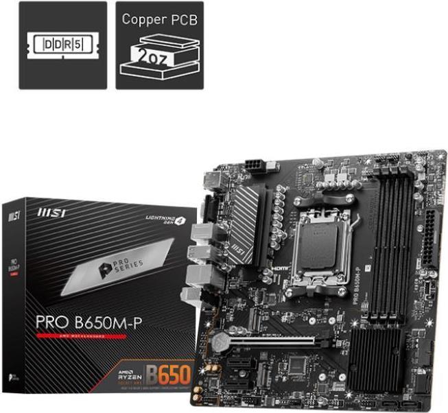 Msi Pro B650M-P - Motherboard - Micro Atx - Socket Am5 - Amd B650 Chipsatz - UsB-C 3,2 Gen 2x2, Usb 3,2 Gen 2, Usb 3,2 Gen 1 - 2,5 Gigabit Lan - Onbo
