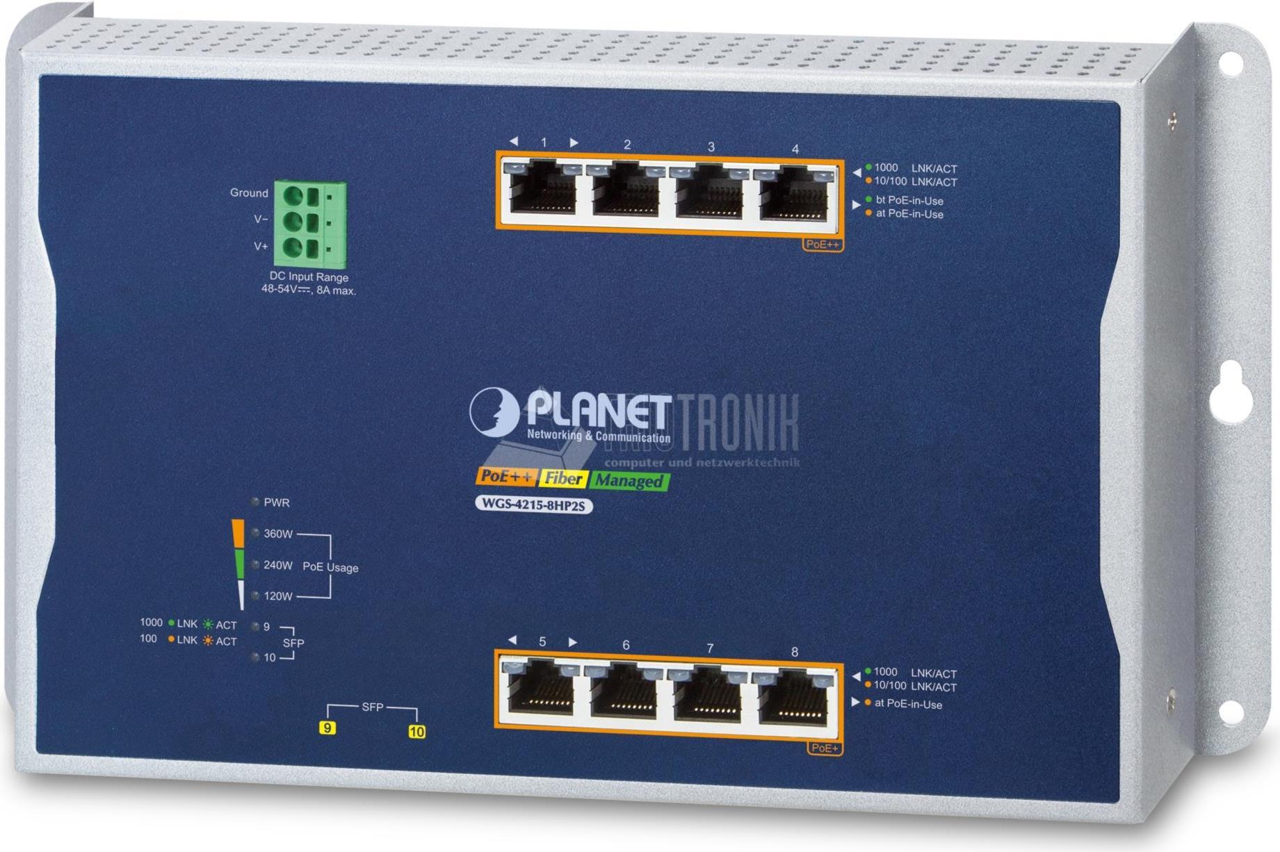 Planet Ip30 - Ipv6/ipv4 - 4-Port Managed L2/l2+ Gigabit Ethernet (10/100/1000) Power Over Ethernet (poe) Blau - Grau (wgS-4215-8hp2s)
