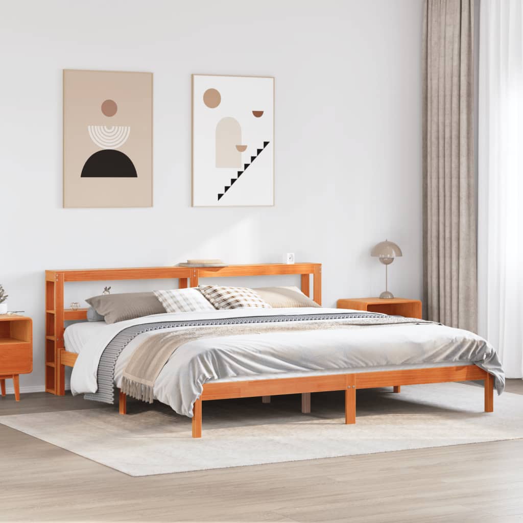 vidaXL Cadre de lit et tête de lit sans matelas cire marron 200x200 cm