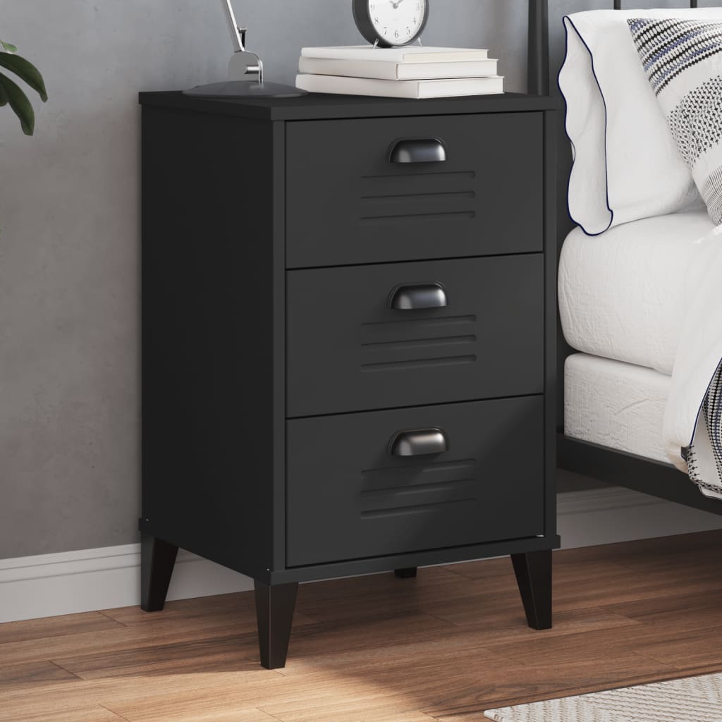 vidaXL Table de chevet VIKEN noir bois d'ingénierie