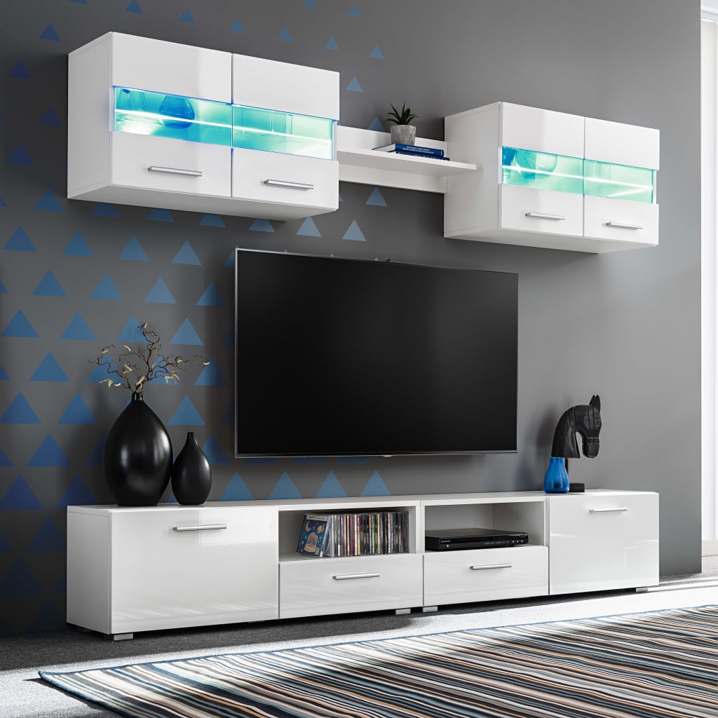 vidaXL Ensemble Meuble mural TV 5 pcs lumières LED Haute Brillance