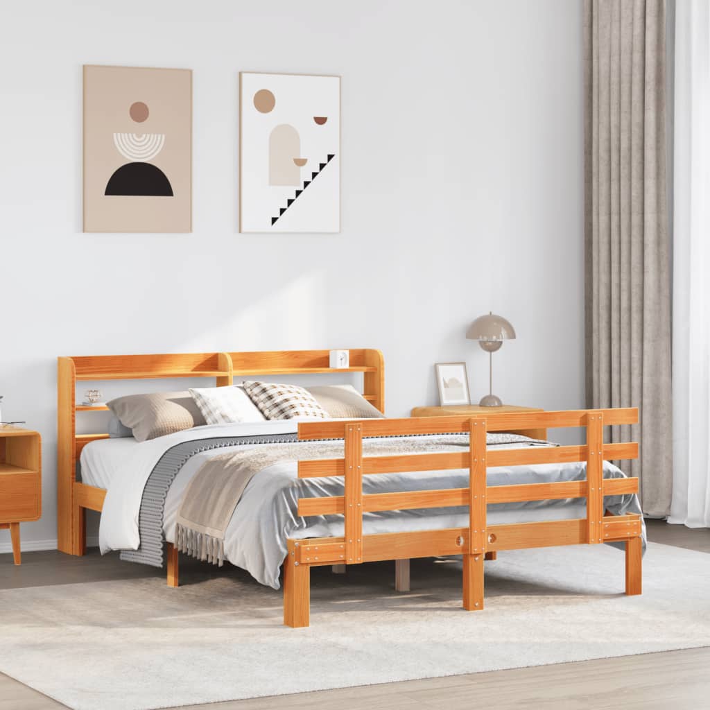 vidaXL Cadre de lit et tête de lit sans matelas cire marron 160x200 cm