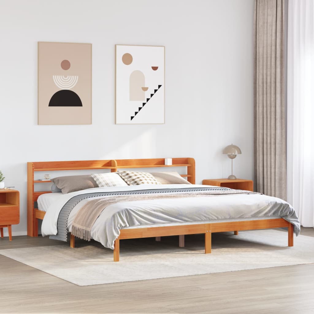 vidaXL Cadre de lit et tête de lit sans matelas cire marron 180x200 cm