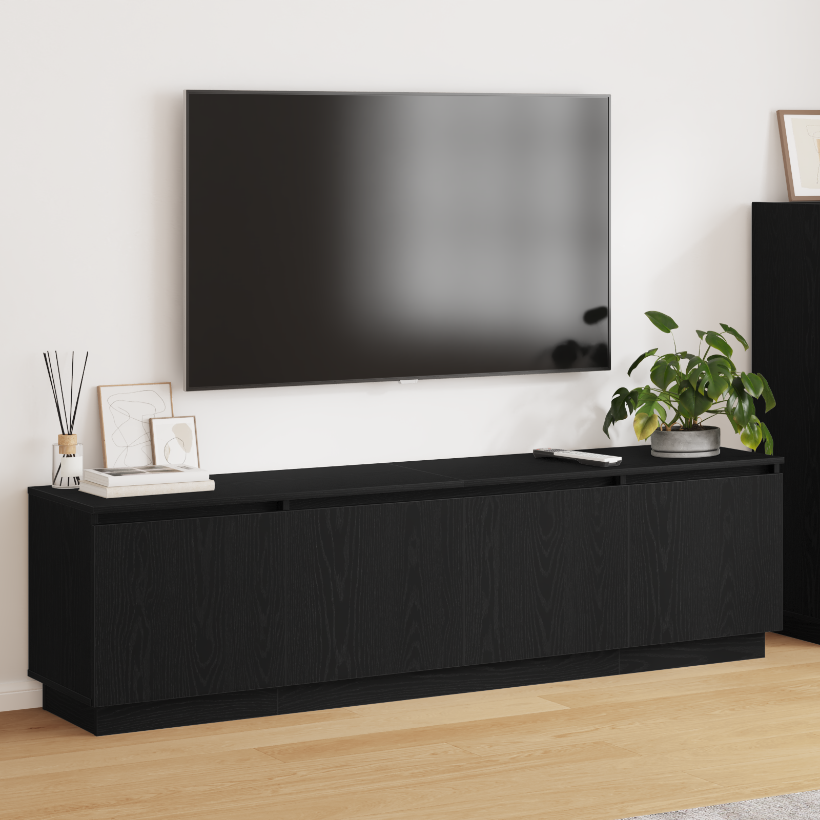 Meuble TV vidaXL avec LED en chêne noir 180x38x49 cm en bois d'ingénierie