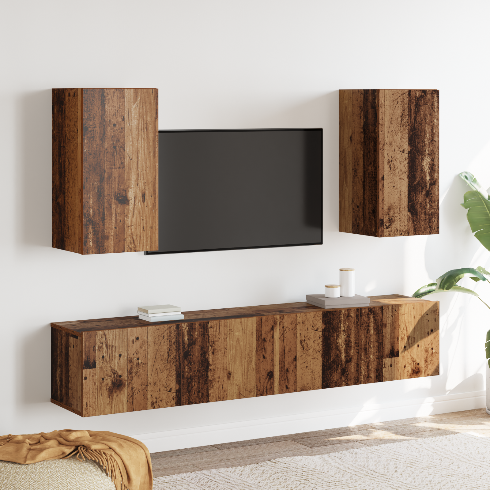 vidaXL Ensemble de meubles TV suspendus en bois ancien de 4 pièces en bois d'ingénierie.