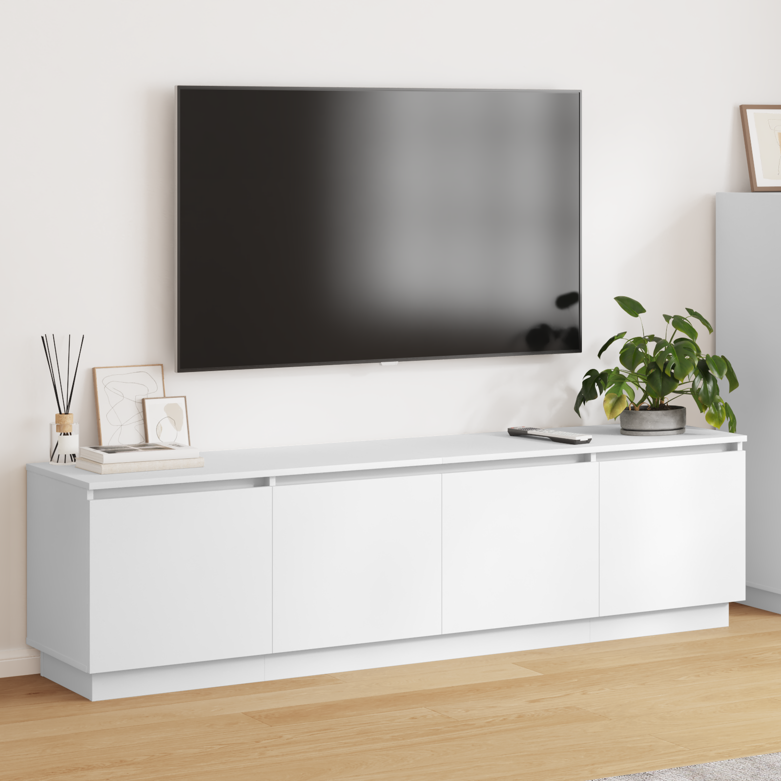 Meuble TV vidaXL avec LED Blanc 180x38x49 cm en Bois d'ingénierie
