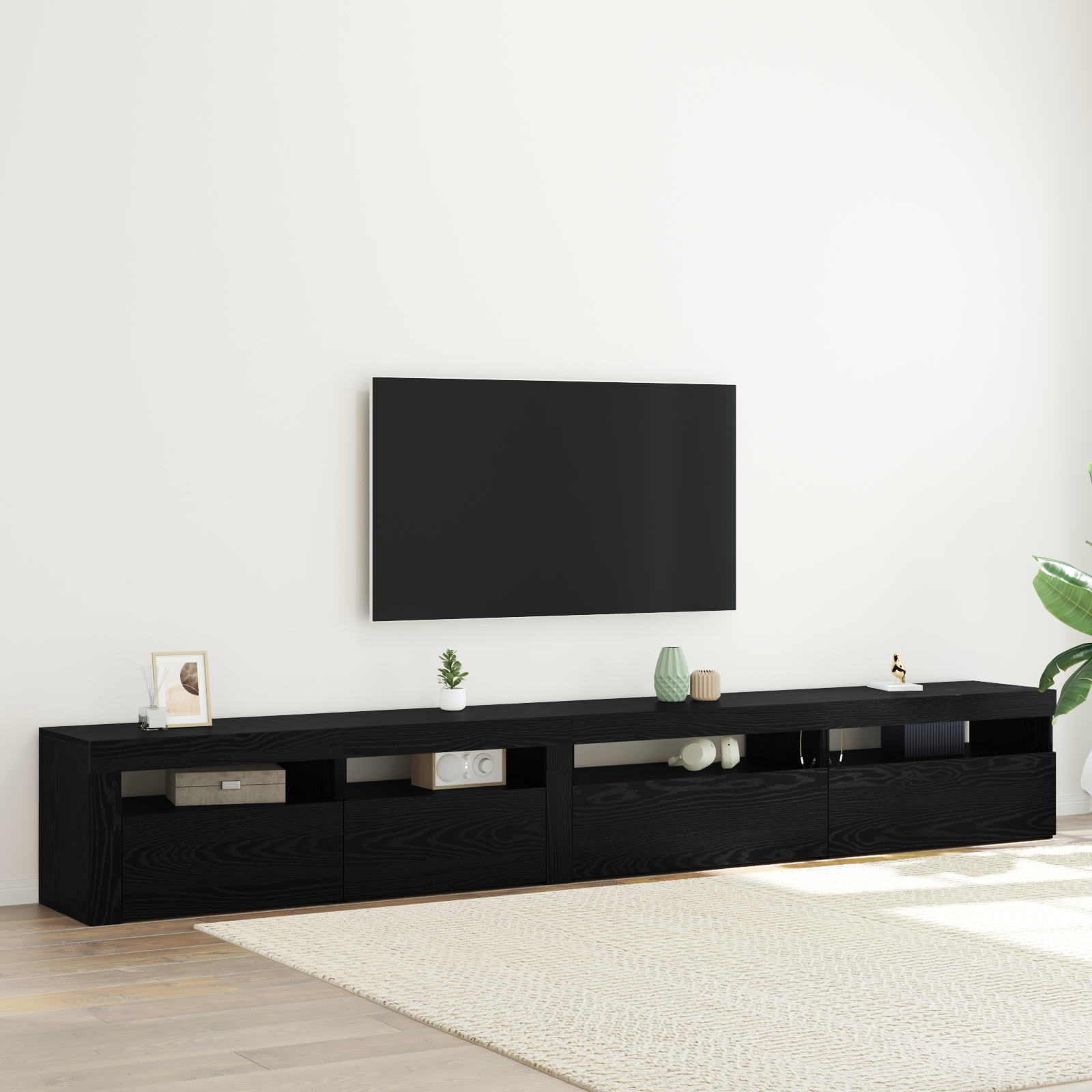 Set de meubles TV vidaXL en 3 pièces avec lumières LED Chêne noir Bois d'ingénierie