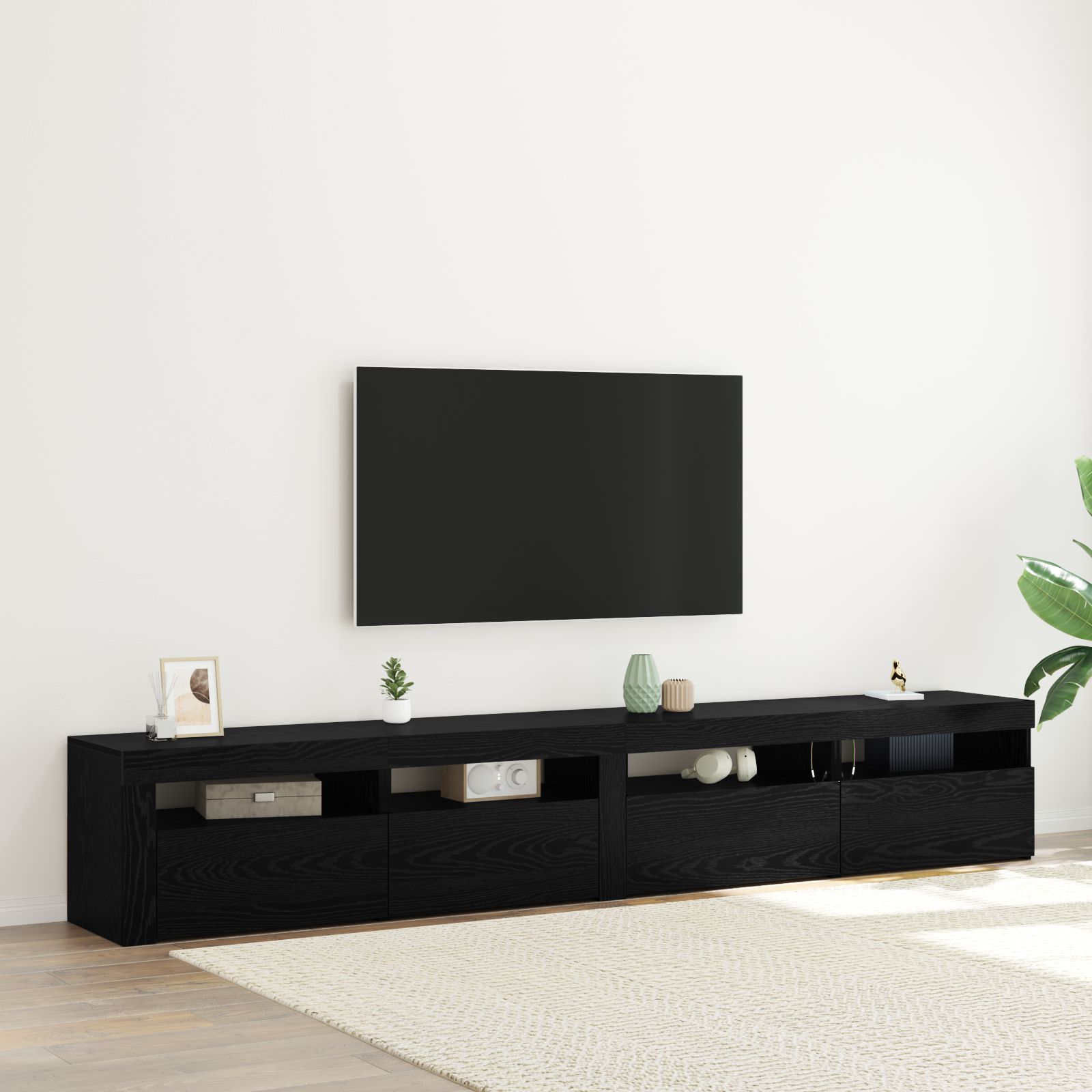 Set de meubles TV vidaXL 3 pièces avec lumières LED Chêne Noir en bois aggloméré