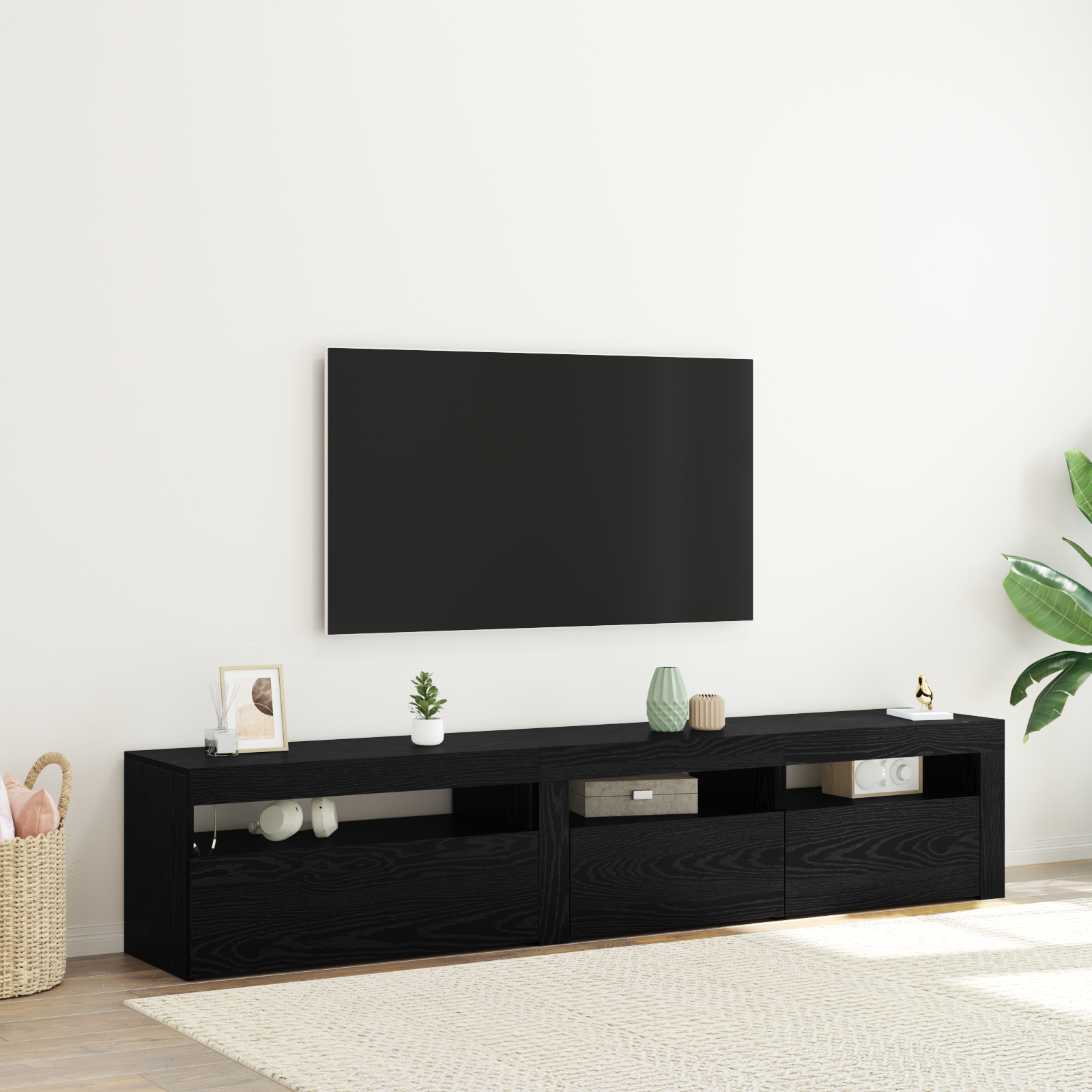 Coffres TV vidaXL 2 pcs avec lumières LED en bois d'ingénierie noir chêne