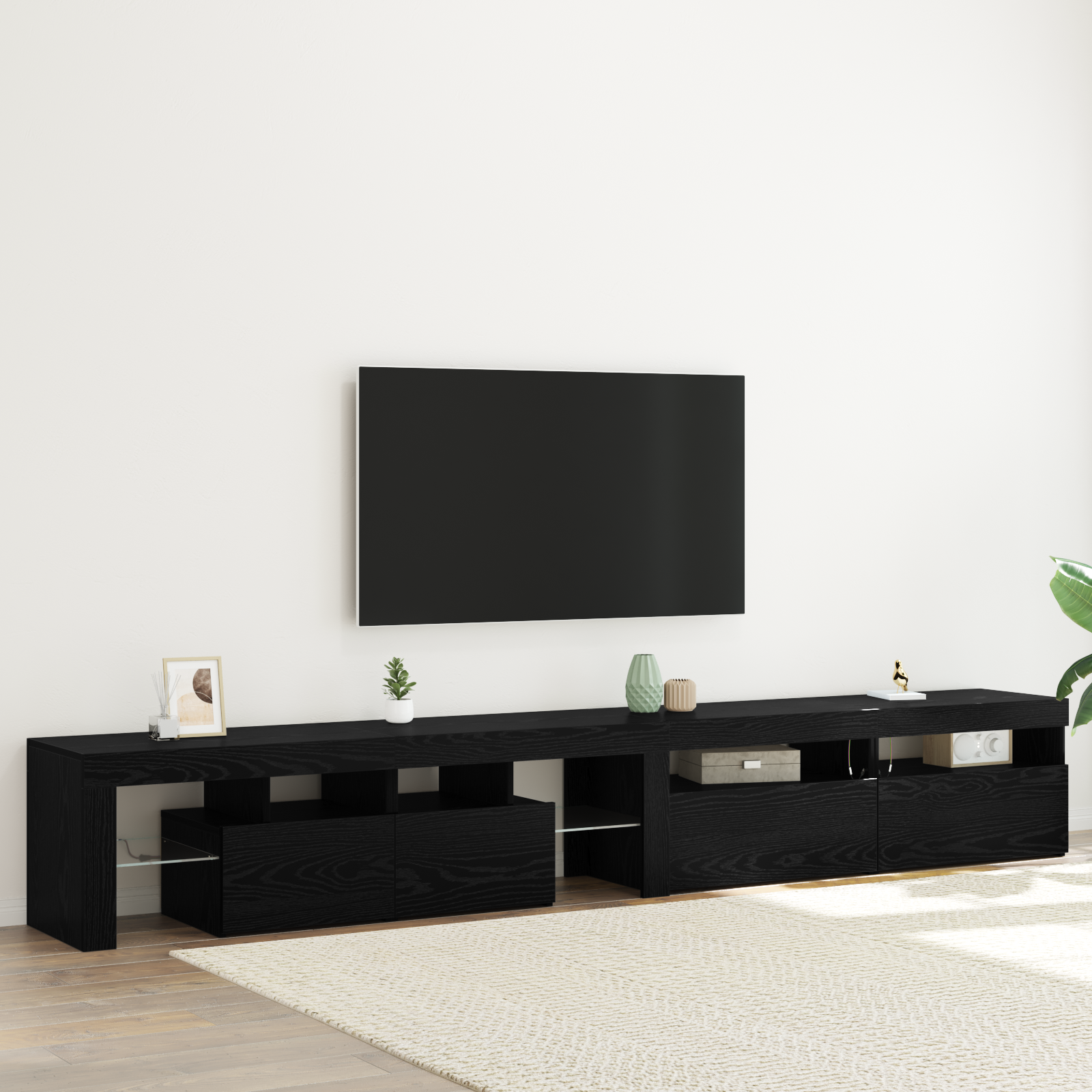 Meubles TV vidaXL 3 pcs avec lumières LED Chêne noir Bois d'ingénierie