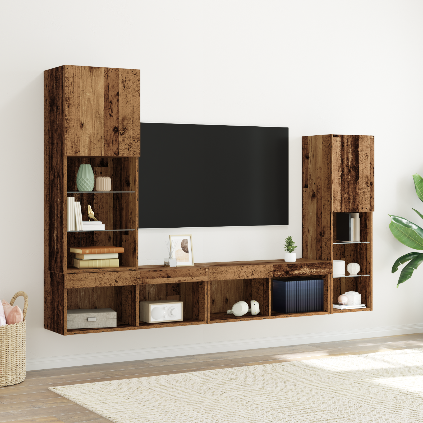 Meuble TV vidaXL avec lumières LED Bois vieilli 40.5x30x102 cm