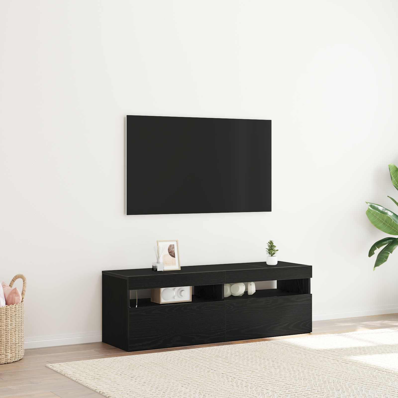 Meuble TV vidaXL avec LED Chêne Noir 120x35x40 cm Bois d'ingénierie