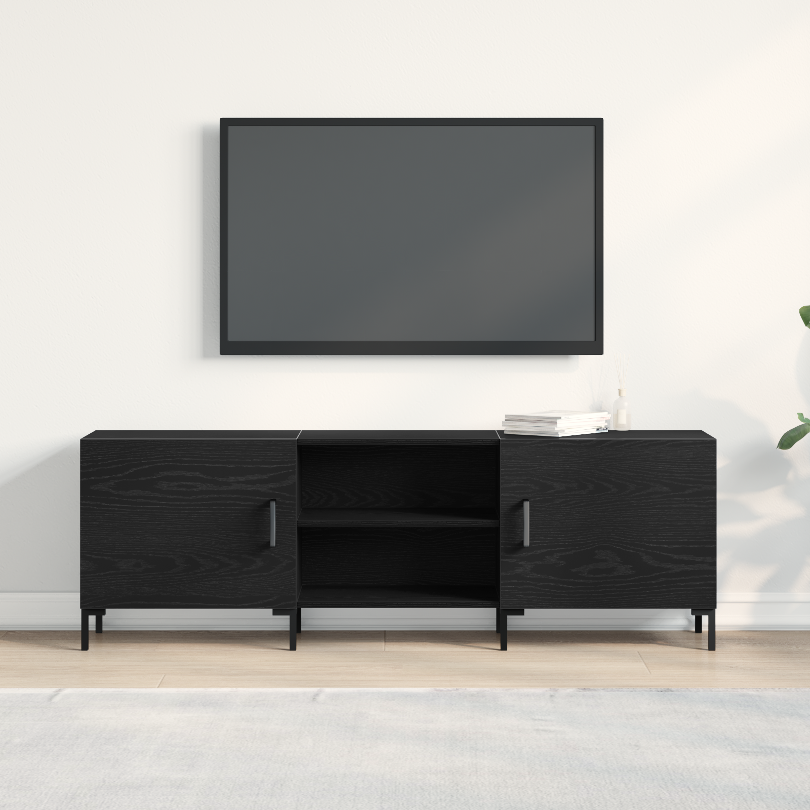 Meuble TV vidaXL Noir Chêne 150x30x50 cm Bois d'ingénierie