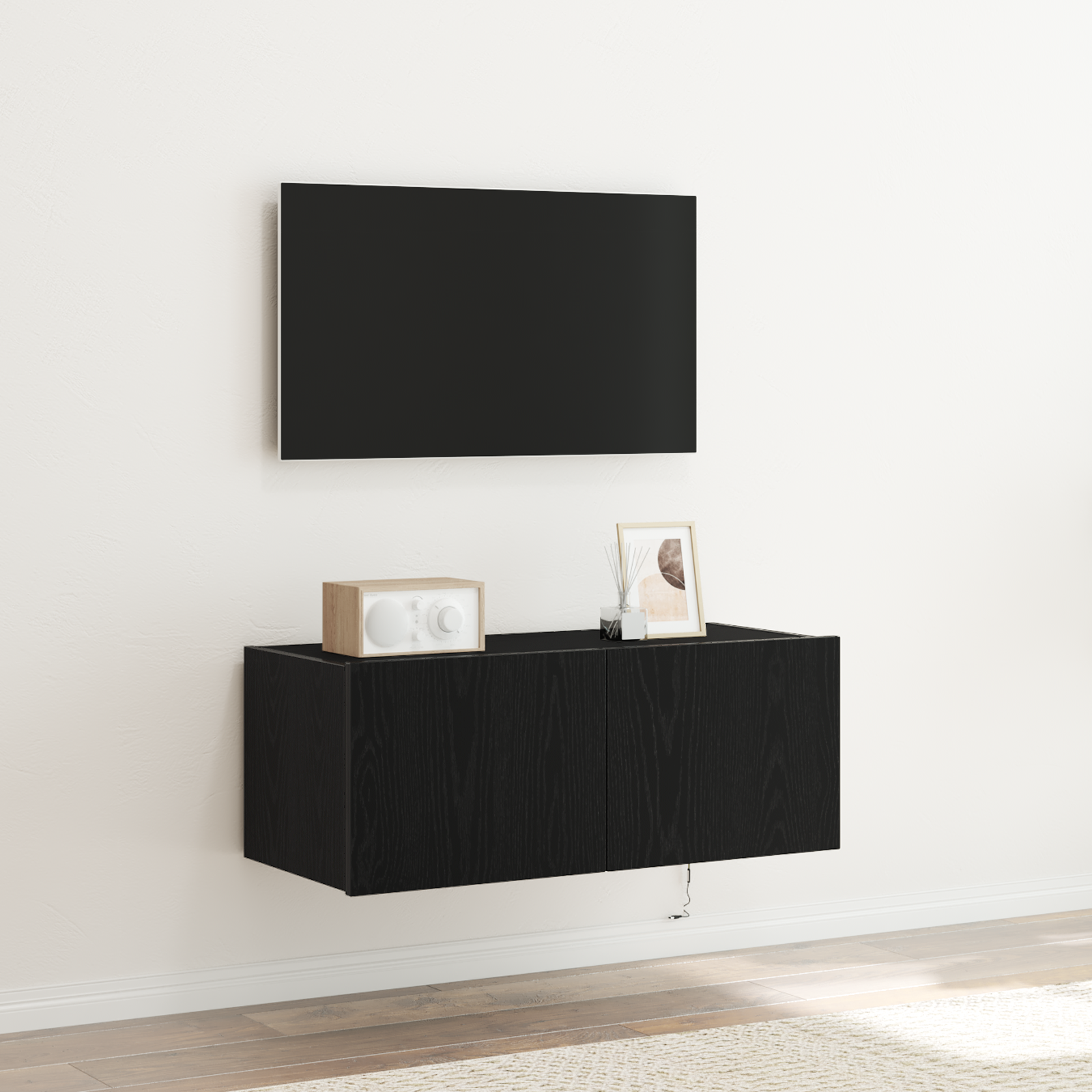 Meuble TV vidaXL avec éclairage LED Chêne Noir 80x35x31 cm